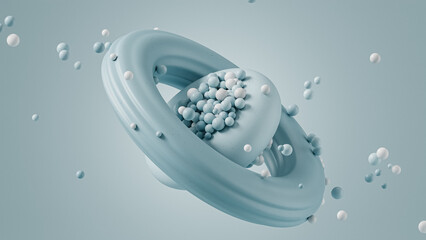 Blue abstract torus background with sphere or round shapes, 3d render