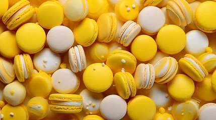 Keuken spatwand met foto Assorted yellow candies and macarons arranged in a colorful, sweet background. © ardanz