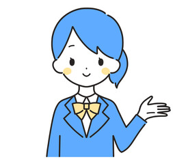 青色｜案内するブレザーの女の子｜左手