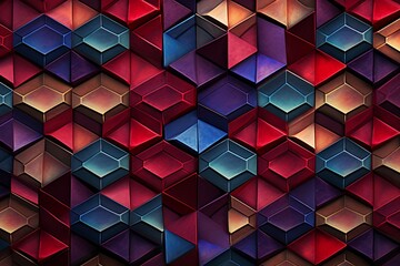 A symmetrical display of geometric tessellations in a spectrum of ruby and sapphire, creating an enchanting pattern against a backdrop reminiscent of a regal tapestry.