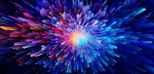A vibrant 3D intricate color explosion forming an abstract mosaic background with dynamic color blends against a solid cobalt backdrop. - obrazy, fototapety, plakaty