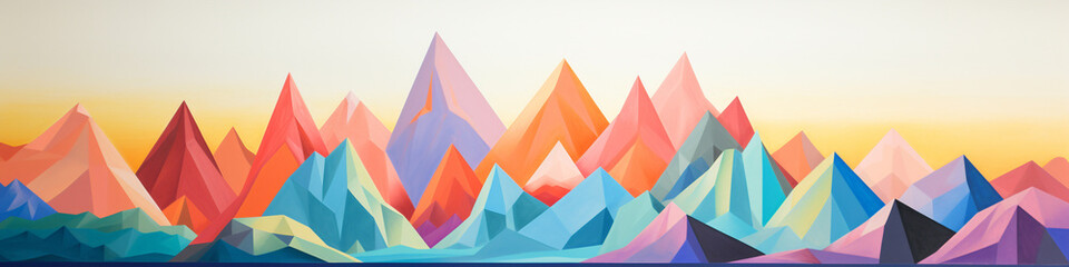 Colorful shapes arranged to depict a serene mountain landscape.