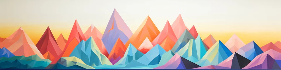 Fotobehang Bergen Colorful shapes arranged to depict a serene mountain landscape.