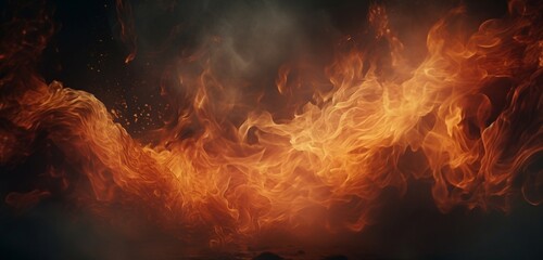 A dramatic portrayal of intense flames dancing amidst dense smoke, captured to evoke emotion within a cinematic  canvas.