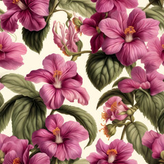 Seamless beautiful hand drawn pink flowers pattern. wallpaper design. Generative ai