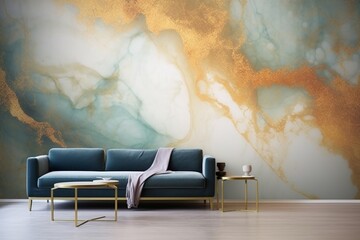 A fusion of gold within a resin geode unveils an abstract marble wallpaper, an exquisite choice for creating opulent and elegant wall decor. - obrazy, fototapety, plakaty