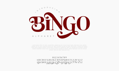 Bingo premium luxury elegant alphabet letters and numbers. Elegant wedding typography classic serif font decorative vintage retro. Creative vector illustration