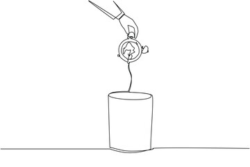 Single continuous line drawing businessman's hand throwing away a broken alarm clock. Able to work effectively and efficiently. Able to utilize time. Time is money. One line design vector illustration