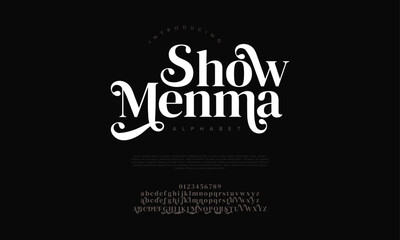 Obraz premium Showmenma premium luxury elegant alphabet letters and numbers. Elegant wedding typography classic serif font decorative vintage retro. Creative vector illustration