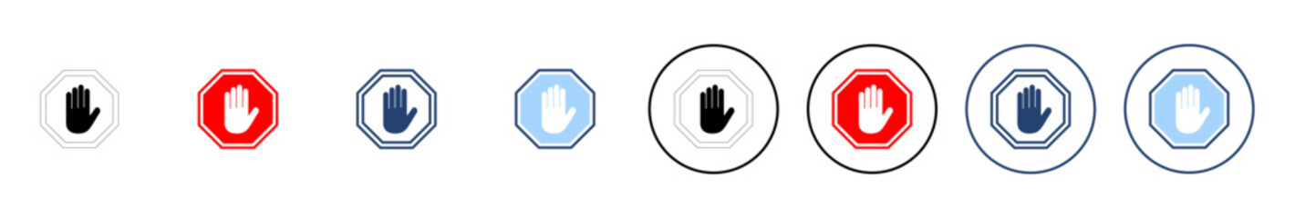 Stop icon vector. stop road sign. hand stop sign and symbol. Do not enter stop red sign with hand