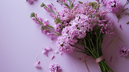Bouquet of pink flowers on a pastel background