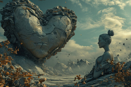 Stone Heart Statue made with Generative AI Technology
