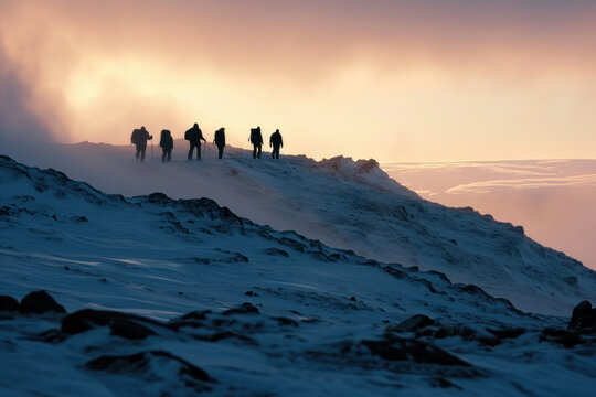 A Group of Hikers Walking along the top of a Mountain Range made with Generative AI Technology