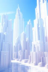 White abstract skyscrapers city buildings background, vertical, 3d, minimalist