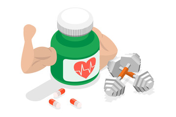 3D Isometric Flat  Illustration of Cardiovascular Supplements, Endurance Boost
