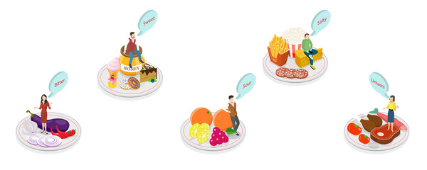 3D Isometric Flat  Illustration of Human Five Tastes, Mouth Senses