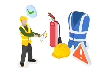 3D Isometric Flat  Illustration of Occupational Safety And Health Administration, Regulation for Trauma Prevention