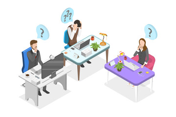 3D Isometric Flat  Illustration of Anxiety Business Persons, Depression and Frustration
