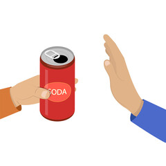 3D Isometric Flat  Illustration of Say No To Soda Drink, Stop Unhealthy Drinking