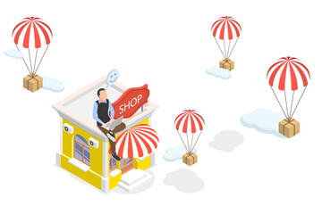 Fototapeta na wymiar 3D Isometric Flat Illustration of Dropshipping Business Model, E-store and E-commerce Business