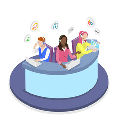 3D Isometric Flat  Illustration of Call Center, Customer Support Help Service