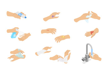 3D Isometric Flat  Illustration of First Aid For Trauma, Emergency Help