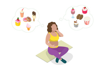 3D Isometric Flat  Illustration of Sweet Temptation, Unhealthy Lifestyle, Harmful Nutrition