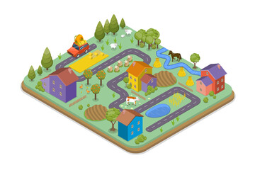 3D Isometric Flat  Illustration of Kids Map, Childish Game World