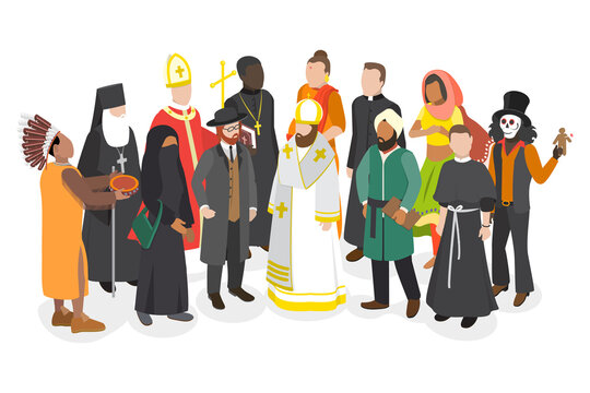3D Isometric Flat  Set of People Of Different Religious, Diversity and Equal Rights for Everybody