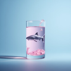 A shark in a glass of water.Minimal creative drink concept.Copy space.Generative AI