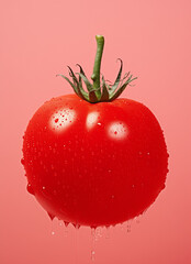 close up of tomato with drops.Minimal food concept.Copy space.Generative Ai