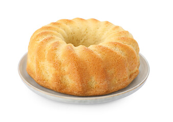 One tasty sponge cake isolated on white