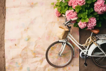 Papier Peint photo Vélo Vintage Bicycle with Basket of Flowers