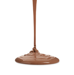 Pouring tasty melted milk chocolate isolated on white