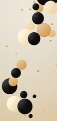 Golden and black 3d ball shape decorations on beige background, Christmas, winter, new year, web abstract banner backdrop concept. Flat lay, top view, copy space.