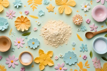 Fototapeta na wymiar Cheerful Spring Baking: Top-View Flat Lay