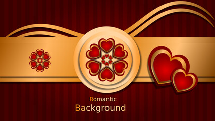 A luxurious, quiet romantic background with red and gold hearts