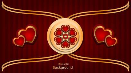 A luxurious, quiet romantic background with red and gold hearts