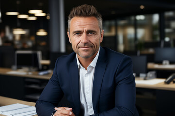 Fototapeta premium Senior Business Man, An Adult Businessman Exuding Assurance and Competence in Office Surroundings