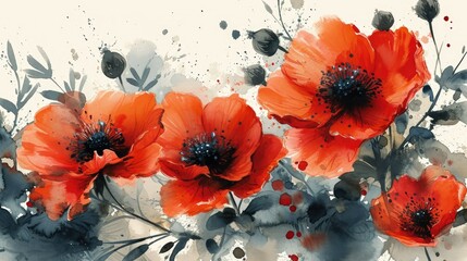 flowers bouquet hearts watercolor painting minimalist style, background, wallpaper