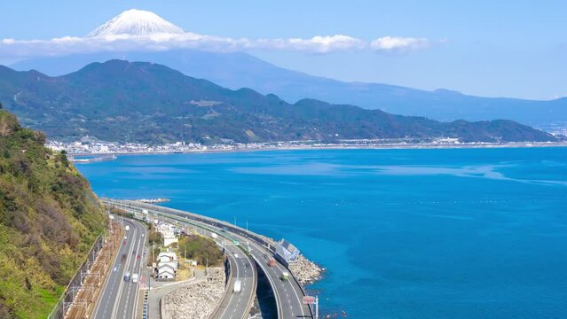 富士山と東名高速　タイムラプス　薩埵峠