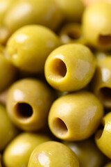 Pickled olives, Pitted green olives texture background