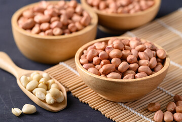 Peanut in wooden bowl with spoon 