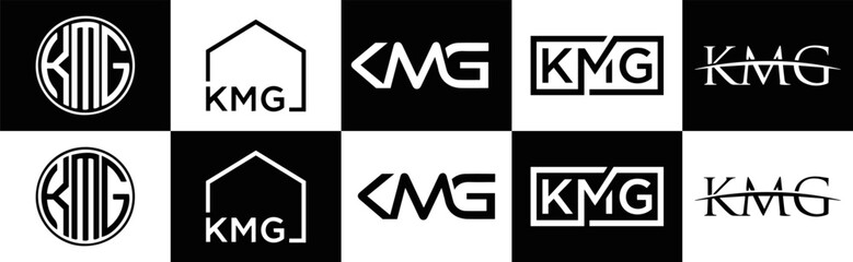  KMG logo. K M G design. White KMG letter. KMG, K M G letter logo design. K M G letter logo design in FIVE, FOUR, THREE, style. letter logo set in one artboard. K M G letter logo vector design.	
