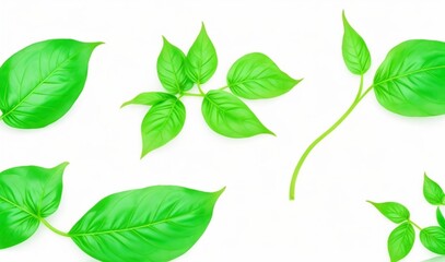 Set of flying basil leaves on white background from AI Generative