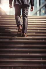 A businessman walking on stairs. Success concept.