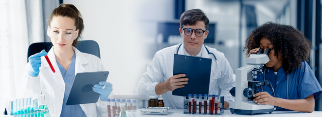 Laboratory scientist and Testing substances concept.