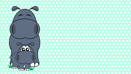 happy hippo family cartoon background card illustration in vector format