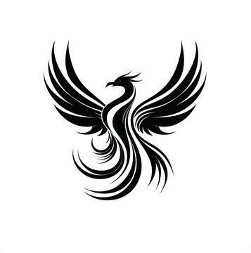 Modern white and black phoenix logo for designing various products.