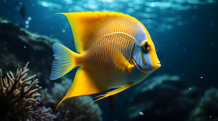 Fototapeta na wymiar Angel Fish -side view, darting through coral reefs, vivid colors